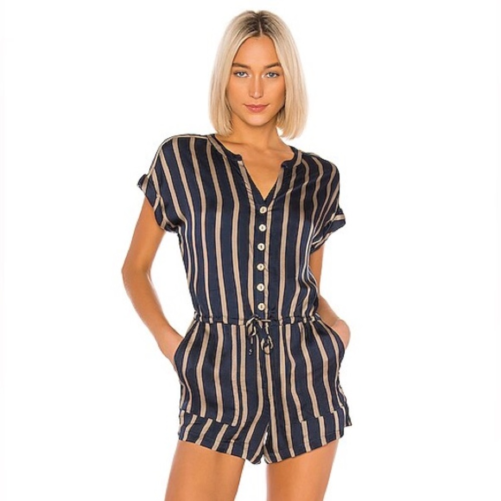 Chaser Navy and Beige Striped Romper